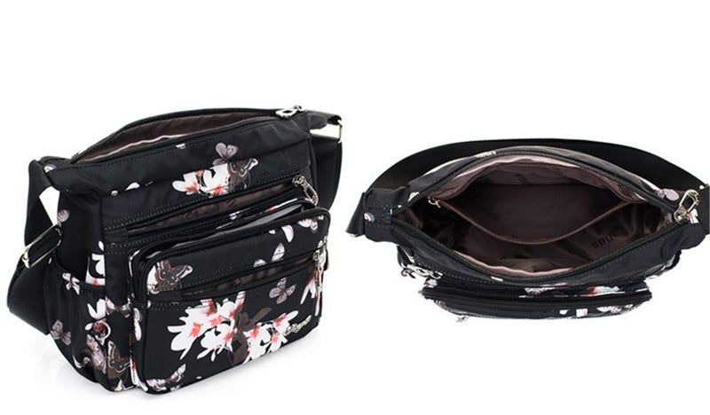 Nawoshow Nylon Floral Multi-Pocket Crossbody Purse Bags for Women Travel Shoulder Bag (Flower&Butterfly) - Image 5